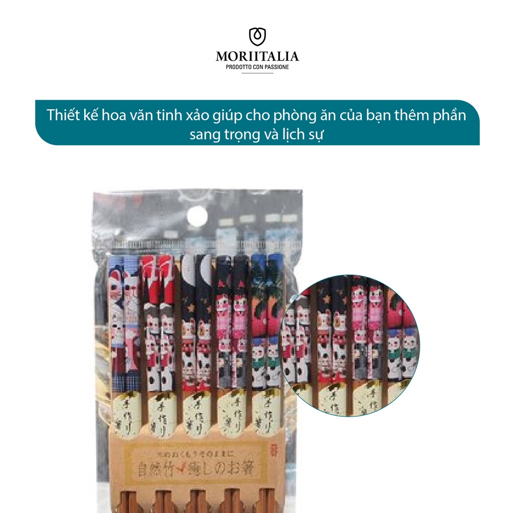 Vỉ 5 đôi Đũa tre Kokusai 100% tre tự nhiên, chịu nhiệt và chống trơn cực tốt chính hãng Moriitalia NDCK-05C
