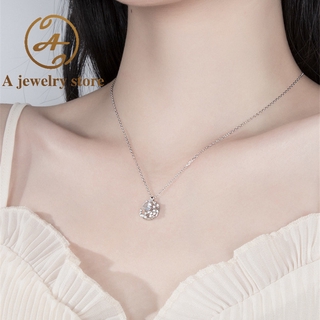 Vòng cổ mạ bạc 925 hình mặt trăng khuyết đính đá thời trang thanh lịch cho nữ