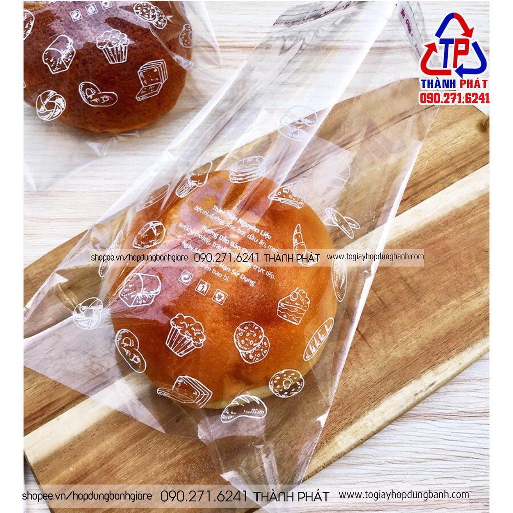 Túi dán miệng in hình size 17cm x 23cm dùng đựng bánh ngọt các loại