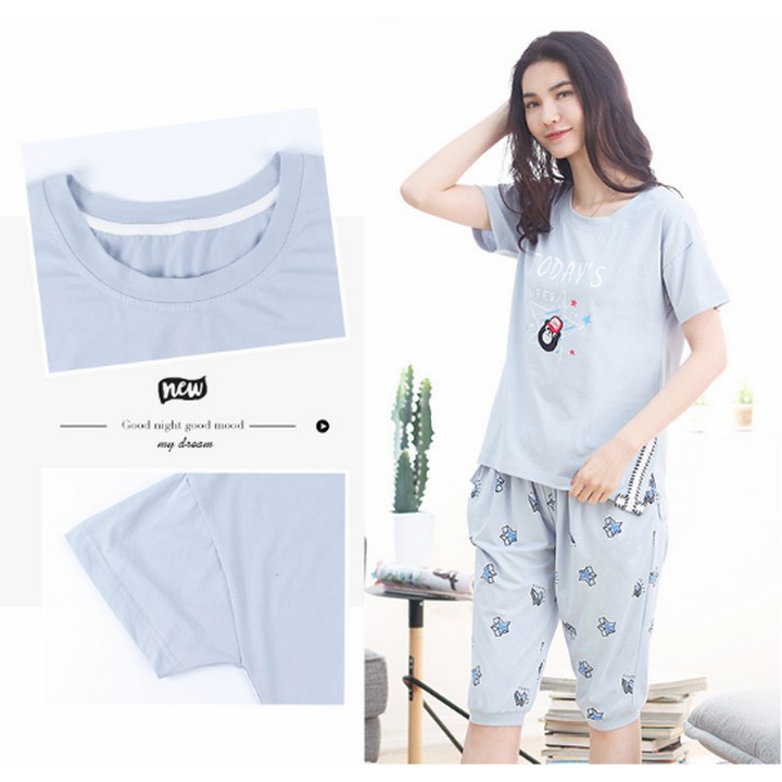 {ẢNH CHỤP THẬT} Đồ bộ nữ (bộ lửng nữ) vải Cotton 100 thoáng mát & thấm hút mồ hôi, phong cách Hàn Quốc, Full size