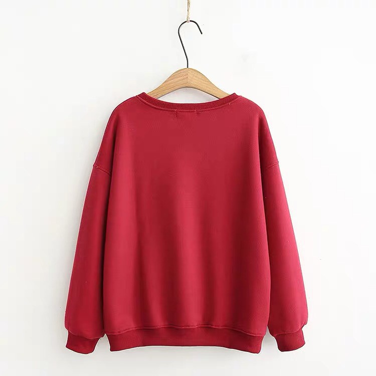 Áo Sweater Cổ Tròn Dài Tay NAM Nữ Màu Đỏ Chất Vải Nỉ Poly Hàng Freesize 1 Cỡ Form Dáng Rộng Dưới 65kg Mặc Vừa (Trơn) | BigBuy360 - bigbuy360.vn