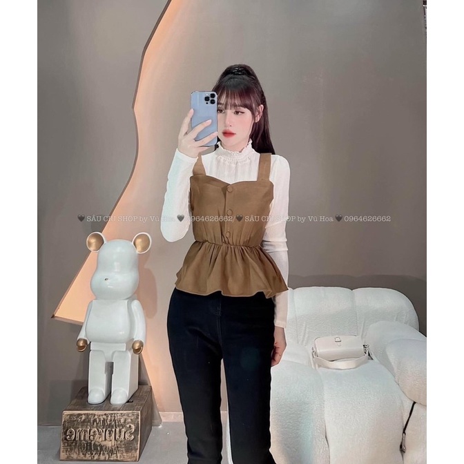 Set áo peplum dài tay chiết eo tôn dáng siêu sang
