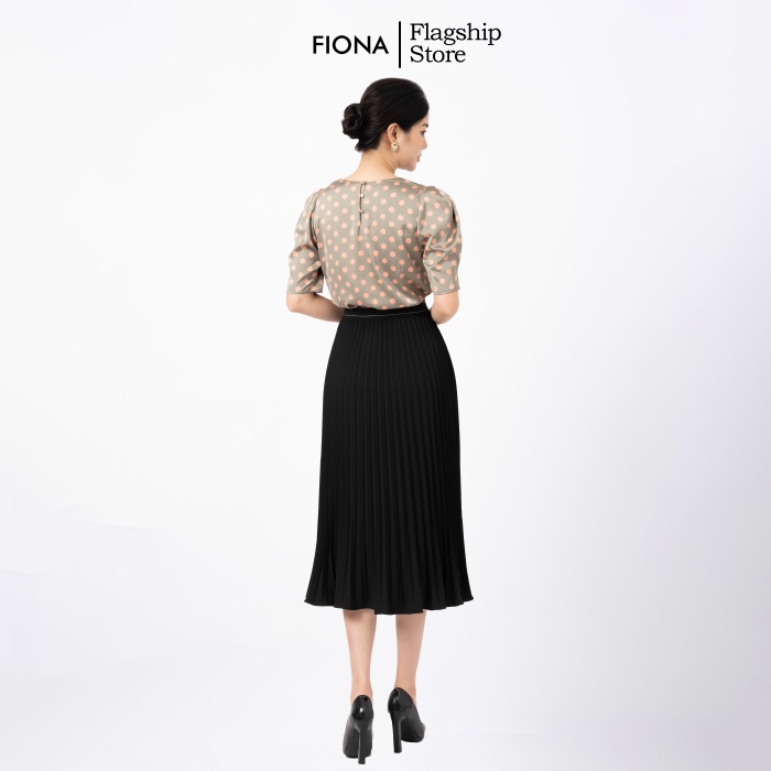 Áo sơ mi nữ vai bồng tay lỡ xếp ly FIONA, áo sơ mi họa tiết chấm bi dáng suông mã F551261