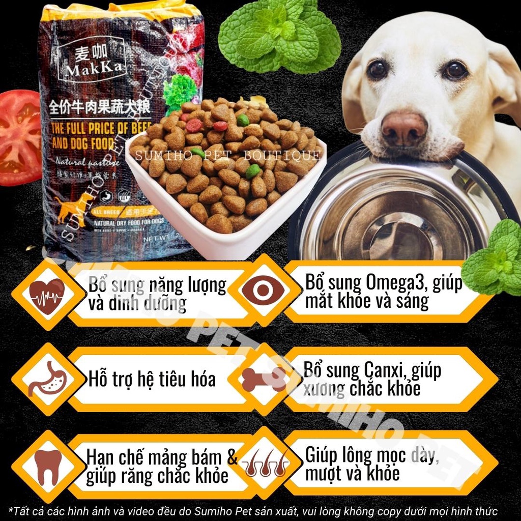 Hạt thức ăn cho chó vị bò nướng Makka (Túi 2.5Kg) viên lớn phù hợp chó trưởng thành