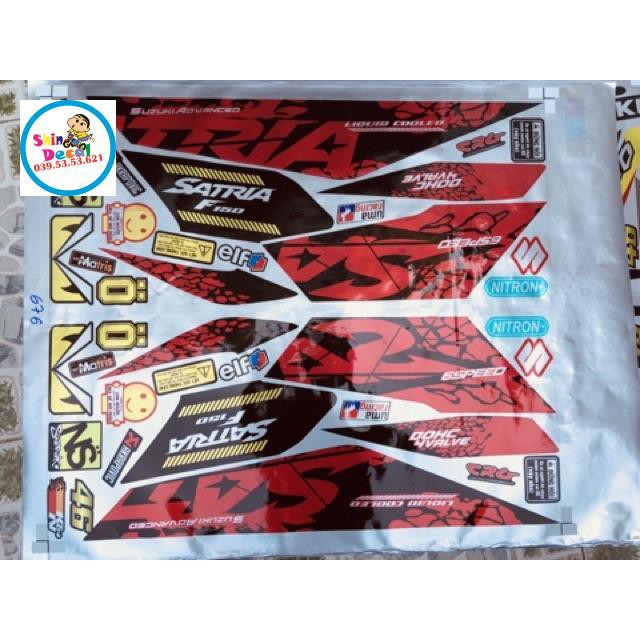 Tem rời Satria Fi 150 dán xe đỏ chất liệu Candy cao cấp ko bay màu