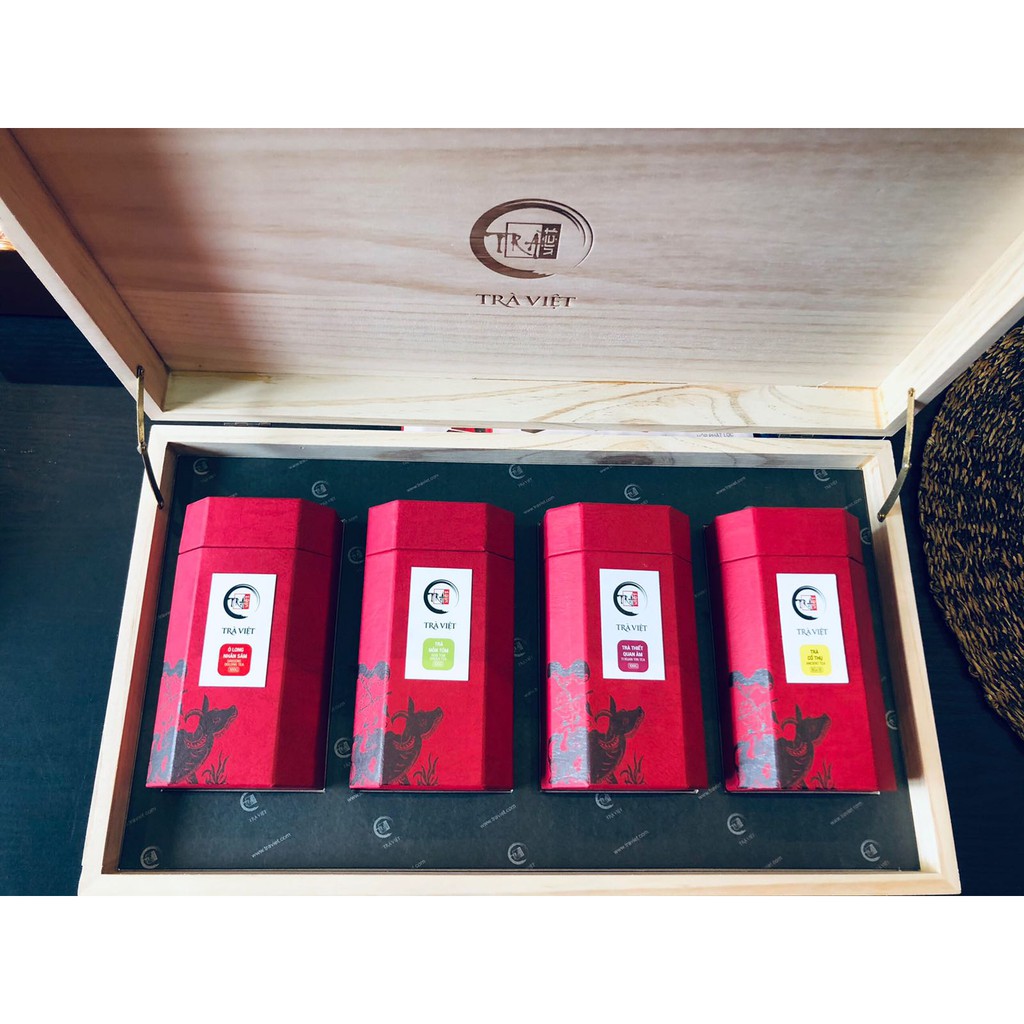 Hộp Quà Tứ Quý Gỗ Trà Việt  - Quà Tặng Trà Cao Cấp - Trà Ô Long, Trà Cổ Thụ, Trà Nõn Tôm, Trà Tuyết | BigBuy360 - bigbuy360.vn