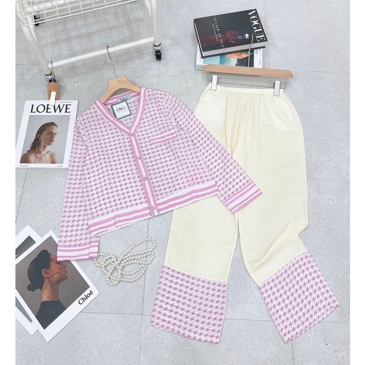 (Dưới 65kg) Đồ bộ pijama mặc nhà cổ lam chữ V LỤA MANGO cao cấp tay ngắn quần dài mặc nhà đi chơi đều sang