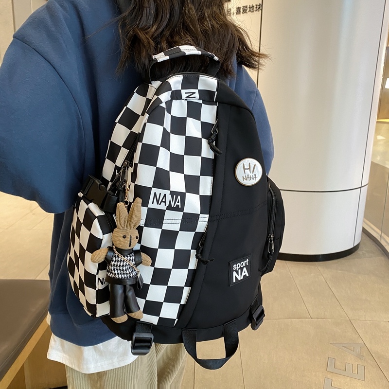 Ba Lô Đeo Vai Kích Thước Lớn In Họa Tiết Caro Màu Xanh Dương Thời Trang Cho Nam Và Nữ Sinh Trung Học