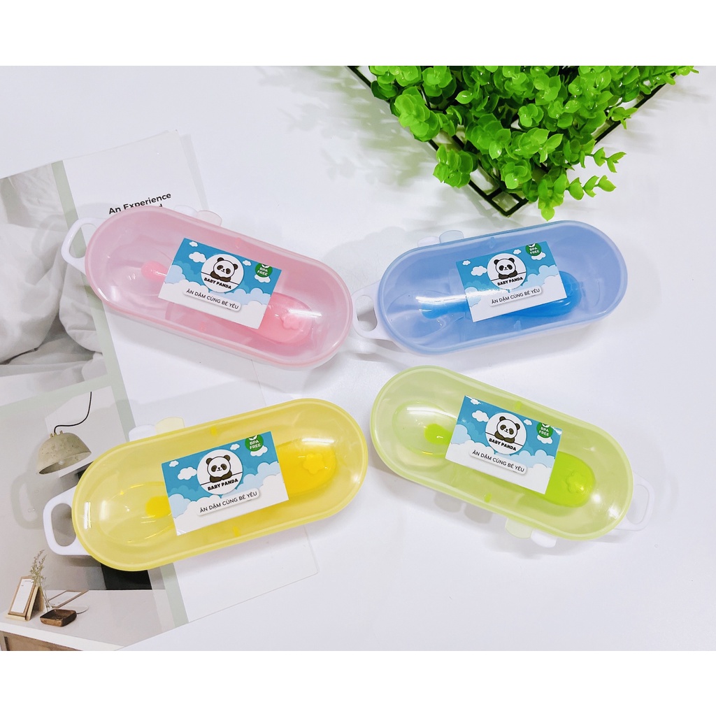 Thìa silicon ăn dặm cho bé, có chặn chống hóc, có giác hút chân không tiện lợi (tặng kèm hộp) - E61