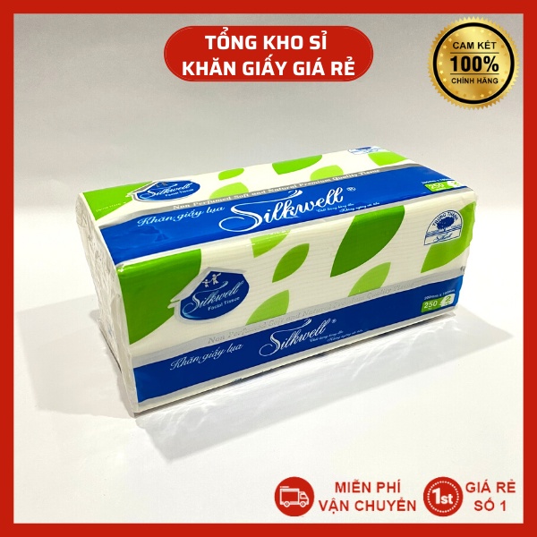 Giấy ăn Silkwell 250 tờ khổ 200, khăn giấy rút lụa siêu mềm mịn không tẩy trắng hàng chính hãng