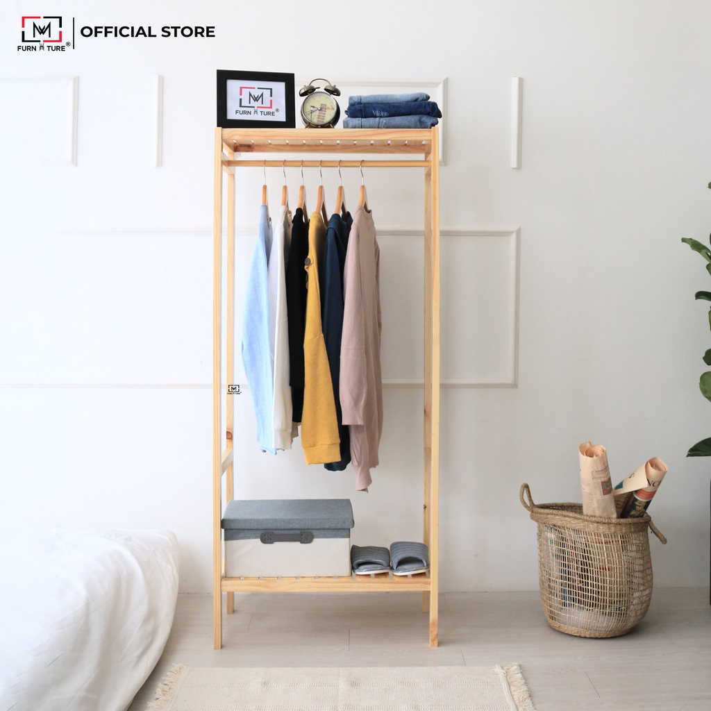 Tủ treo quần áo lắp ráp hàn quốc màu gỗ thương hiệu MW FURNITURE - Shelf hanger - Nội thất căn hộ