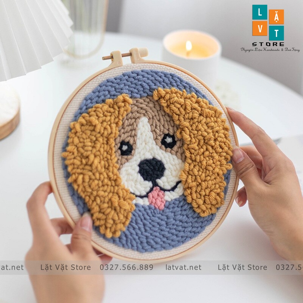 Bộ Len Xù Cún Con Dễ Thương- Có Video hướng dẫn cho người mới bắt đầu - punch needle dog, trang trí decor phòng làm việc