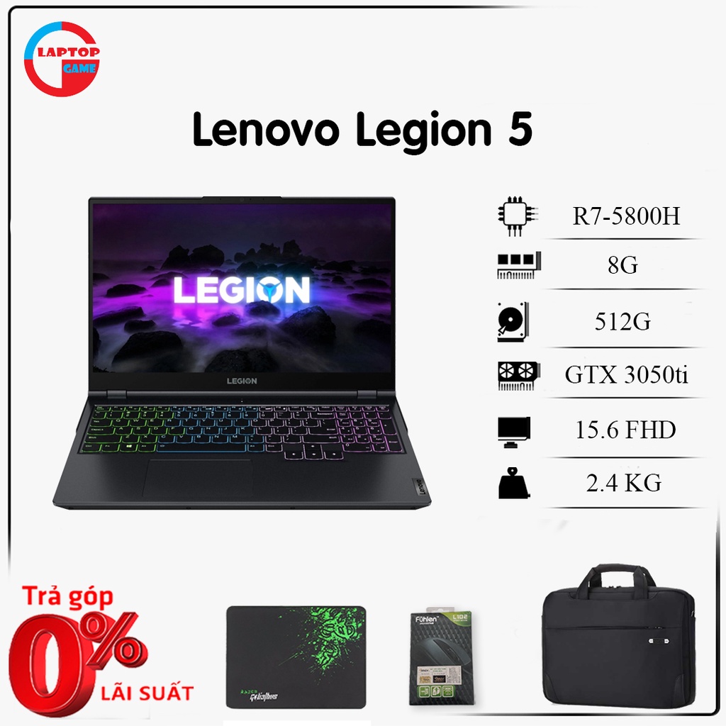 Laptop Lenovo Legion 5 (AMD Ryzen 7-5800H, 8GB, 512G, RTX 3050TI 4GB, 15.6IN 165Hz)