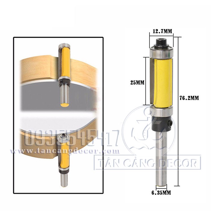 Mũi Router Phay Thẳng Bi Trên – Dưới 25mm Cốt 6.35 mm - A040184