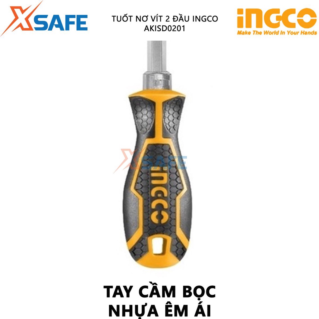 Tua vít 2 đầu INGCO AKISD0201 Tuốc nơ vít kích thước 6.35x160mm, tay cầm có thể hoán đổi lẫn nhau - Chính hãng