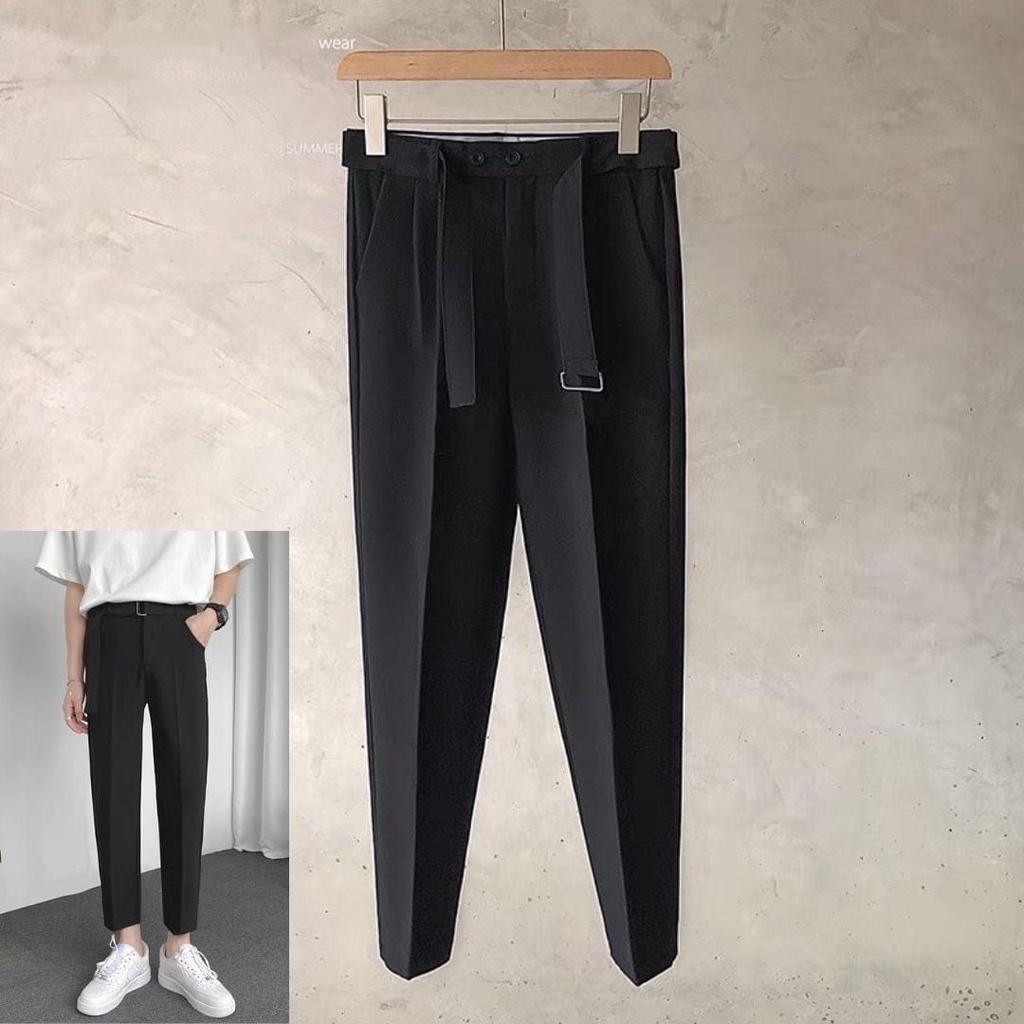 Quần âu tây nam đen kèm dây lưng vài , kiểu mới hàn quốc công sở cao cấp - dáng ôm body co giãn nhẹ