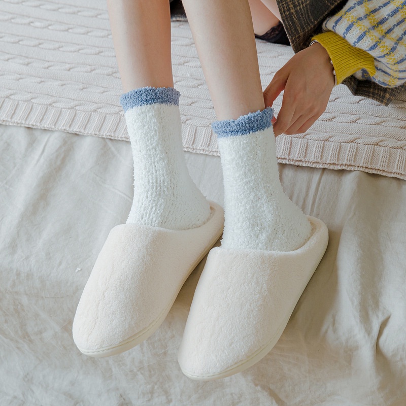 Tất chân mùa đông cho nữ, vớ bông lông cừu Đơn sắc mềm mại ấm áp giữ ấm tuyệt đối cho bàn chân T011 - Miinas tat