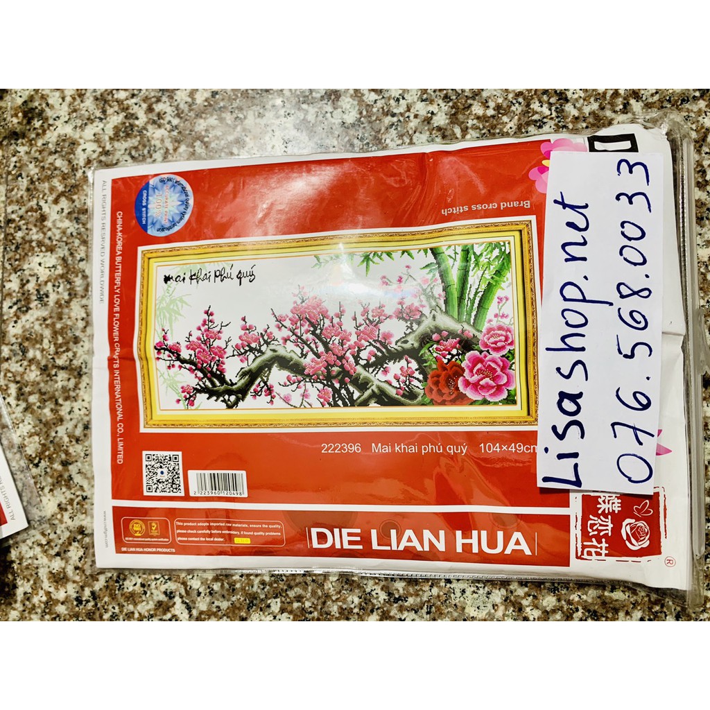 Tranh thêu HOA ĐÀO  222396  chưa thêu lp5090 51329