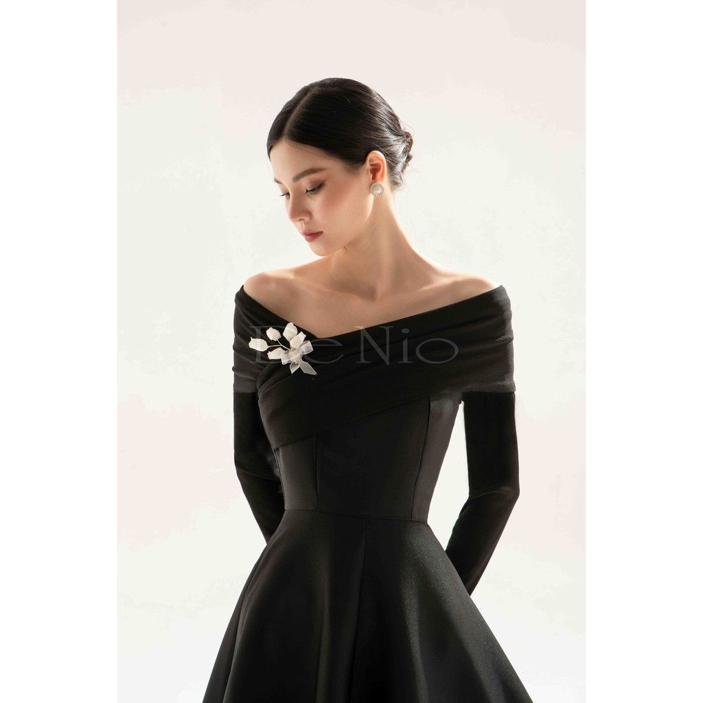 De Nio - Váy Taffeta phối len tăm