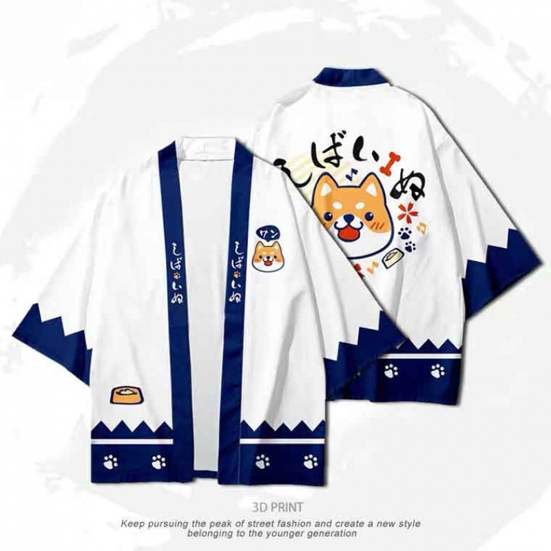 Áo khoác yukata haori kimono tay ngắn in hình Shiba Inu 3D dễ thương thời trang mùa hè giản dị cho nam và nữ
