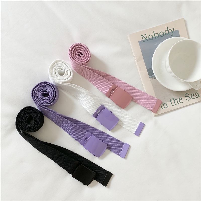 Thắt lưng vải màu trơn phối khóa kim loại năng động cho nữ