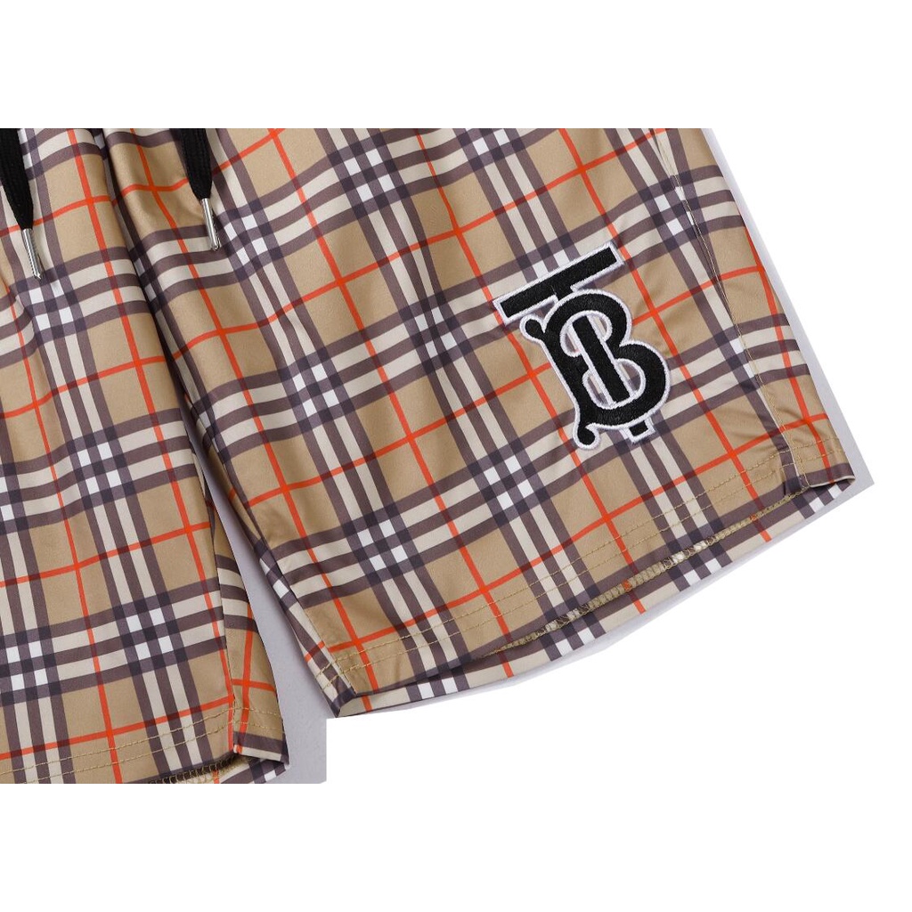 Quần ngắn cotton thêu logo Burberry thời trang cho unisex