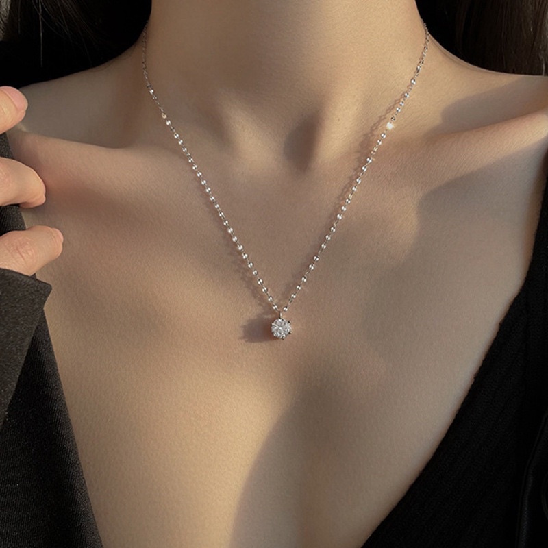 Dây chuyền bạc nữ đính đá lấp lánh mạ vàng trắng, dây chuyền bạc Ý 925 cao cấp DUYSON SILVER [DCXK32]