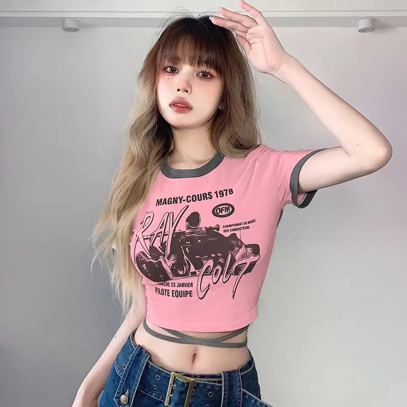 Áo thun nữ BH cổ tròn ngắn tay in hình phong cách retro