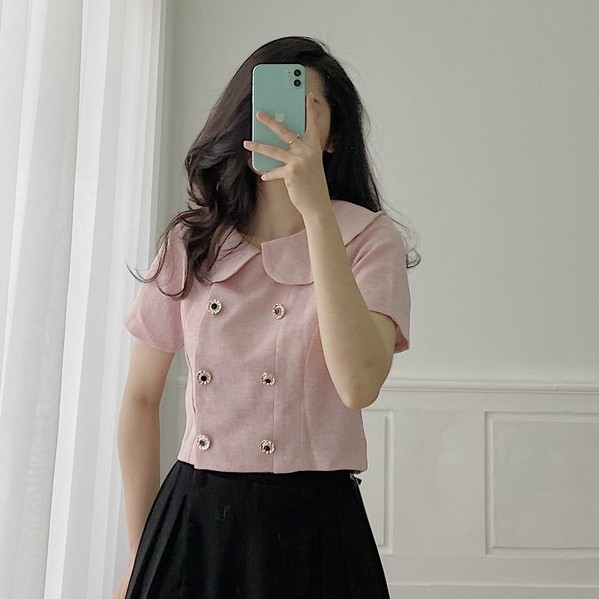 [Mã BMBAU50 giảm 50K đơn 150K] Áo nữ Yu Cherry YA349 Double Button Croptop Shirt