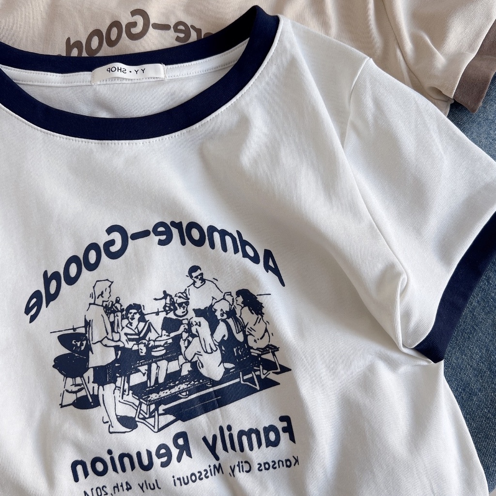 Áo thun SUXI tay ngắn cổ tròn dáng rộng in họa tiết đơn giản thời trang mùa hè cho nữ