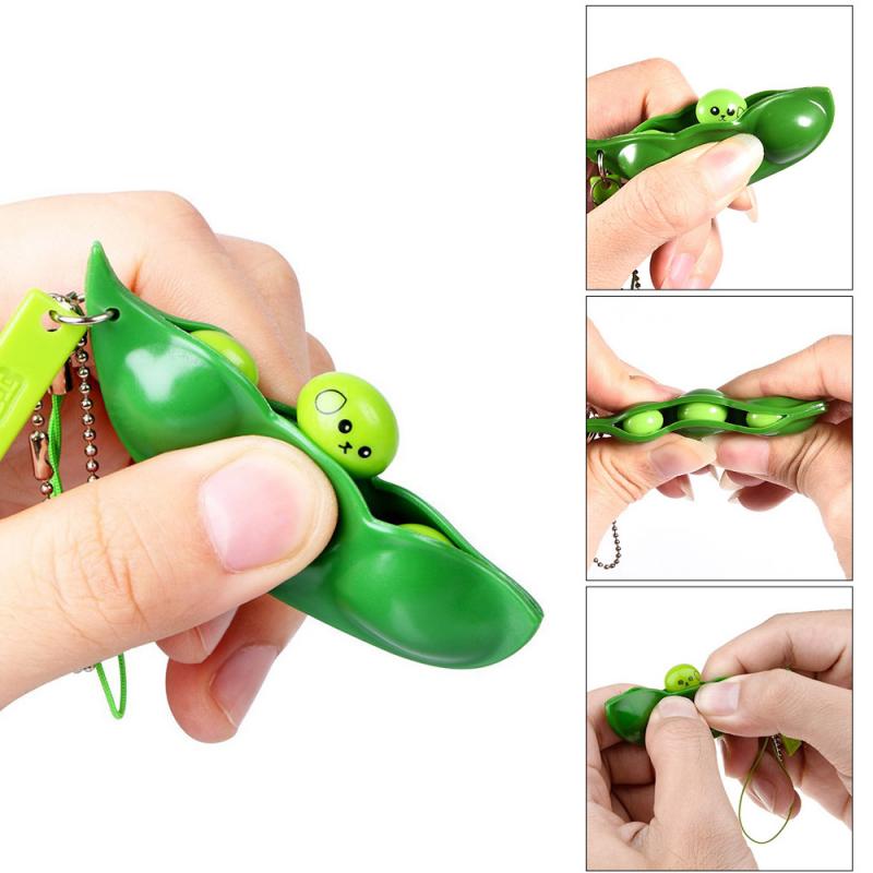 1PCS Infinitely Squeezed Edamame Expression Chain Key Pendant Decorative Stress Relief Decompression Toy Anti-stress Rubber