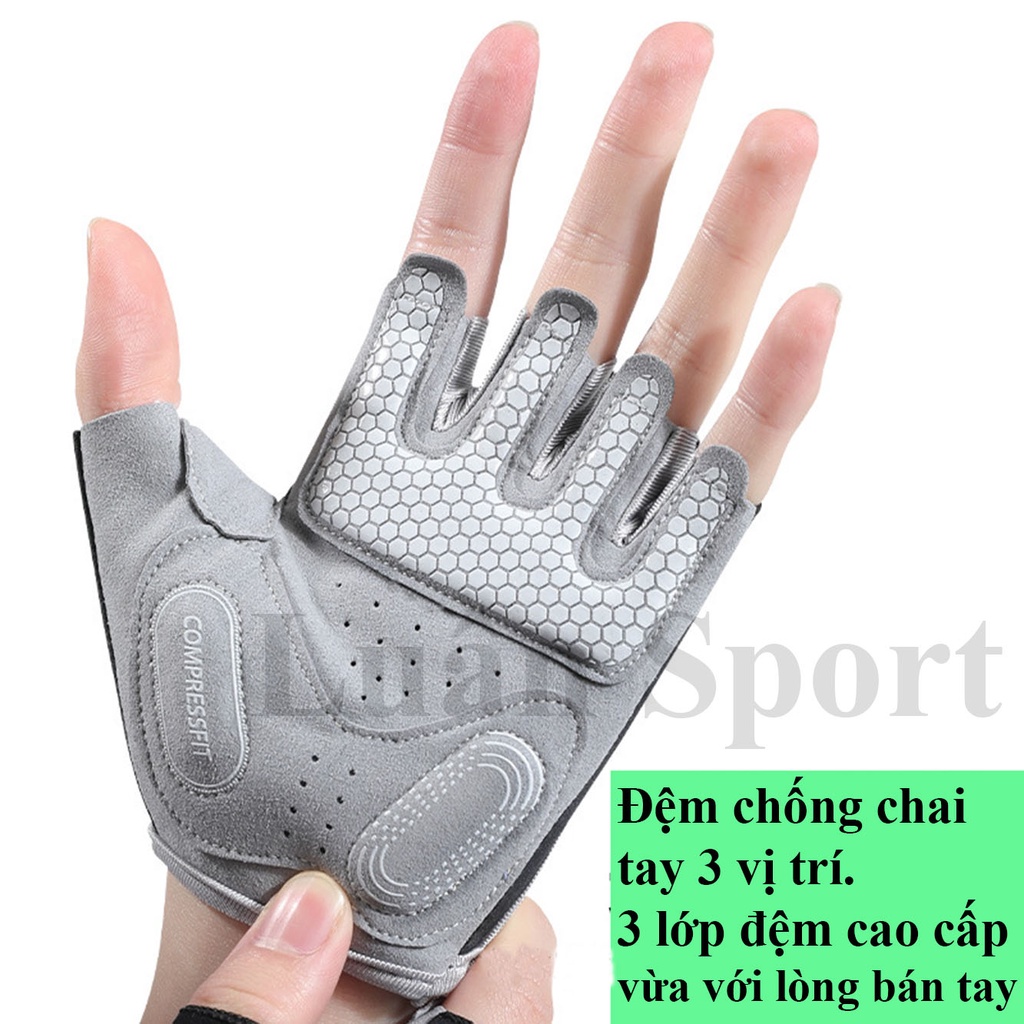 Găng tay thể thao có đệm 3 điểm lòng bàn tay - Găng tay tập Gym chính hãng Rexchi - Chống chai tay