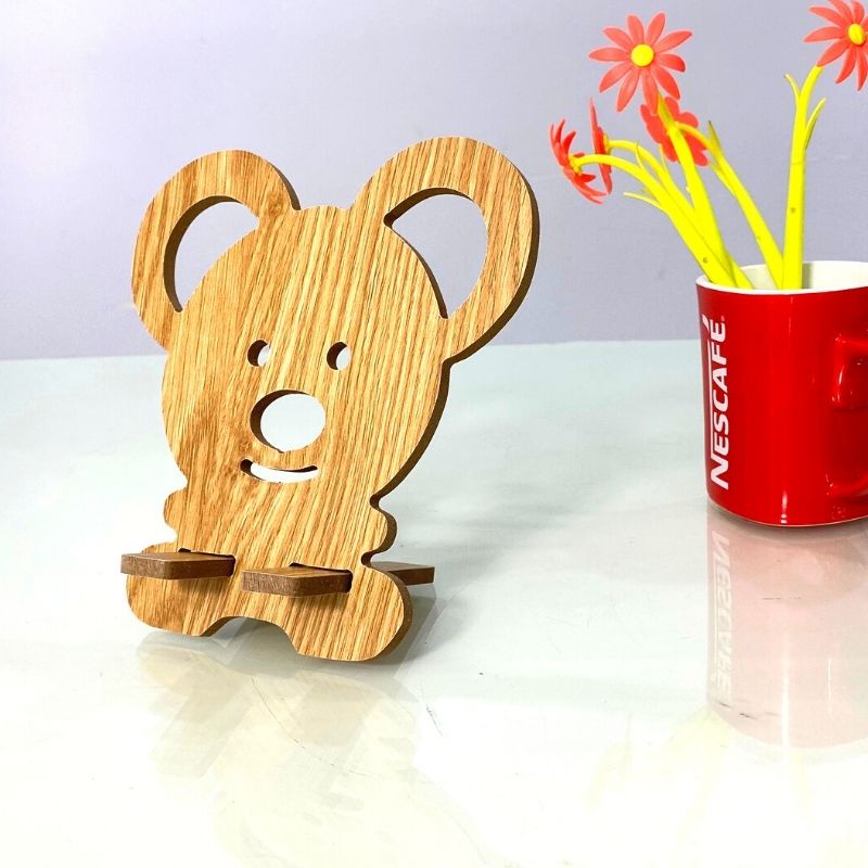 Kệ điện thoại giá đỡ máy tính bảng thông minh hình con chuột dễ thương bằng gỗ kích thước 16.5cm x 15.6cm