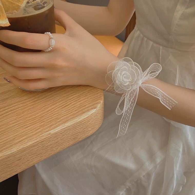 Dây buộc tóc HAIMEIKANG ren đính hoa hồng trắng nhỏ