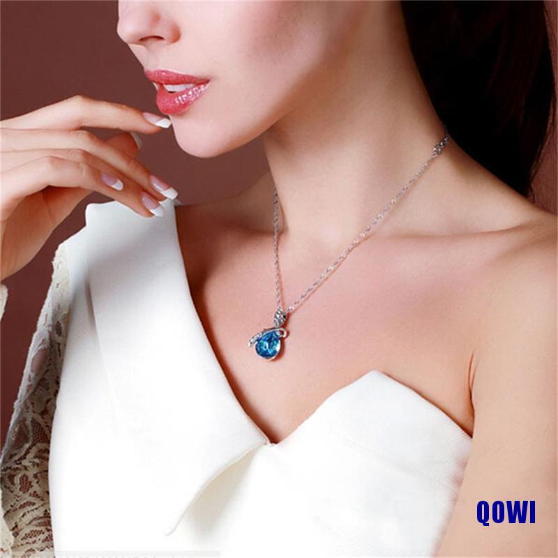 Vòng cổ Mặt Hình Giọt Nước Đính Đá Zircon Màu Xanh Dương Thời Trang