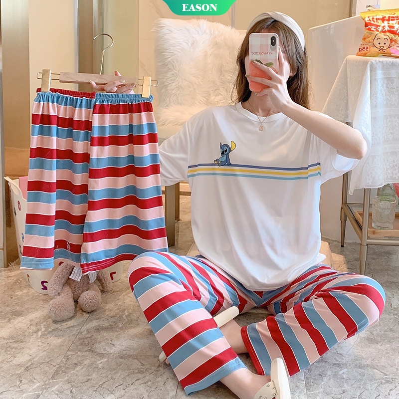 Bộ Đồ Ngủ Ba Món Áo Tay Ngắn + Quần Ngắn In Hình Dành Cho Nữ
