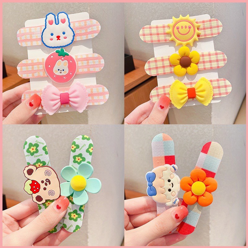 Set 3 cài tóc dán nhiều màu xinh xắn cho bé