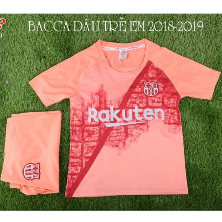 Bộ áo bóng đá trẻ em Barca màu hồng 2019 uy tín