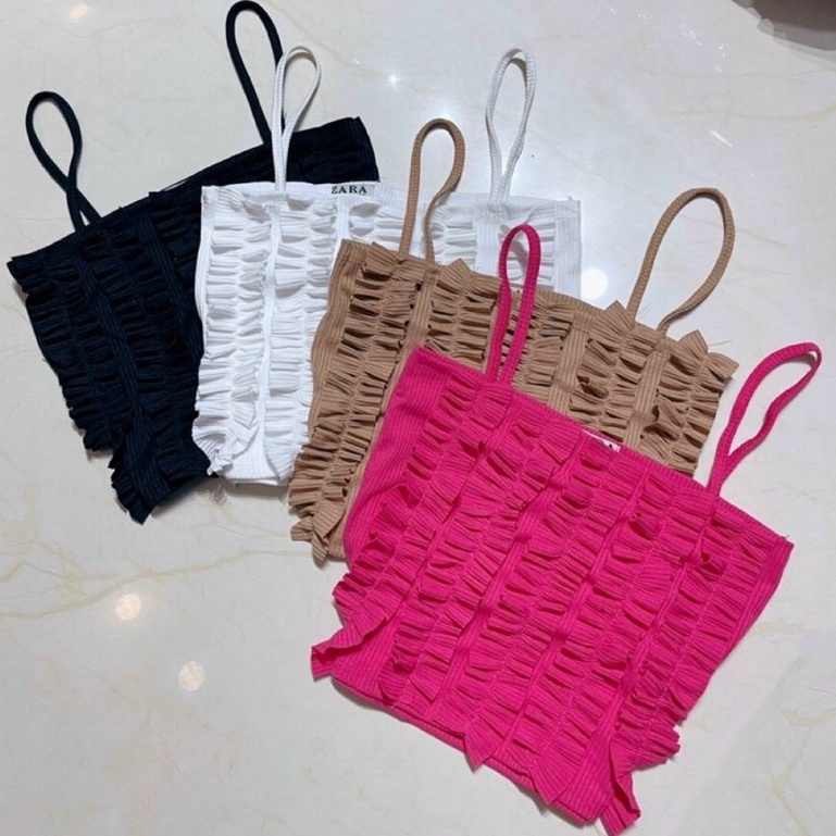 Áo Kiểu Nữ Hai Dây Phối Bèo Mặt Trước Siêu Xinh