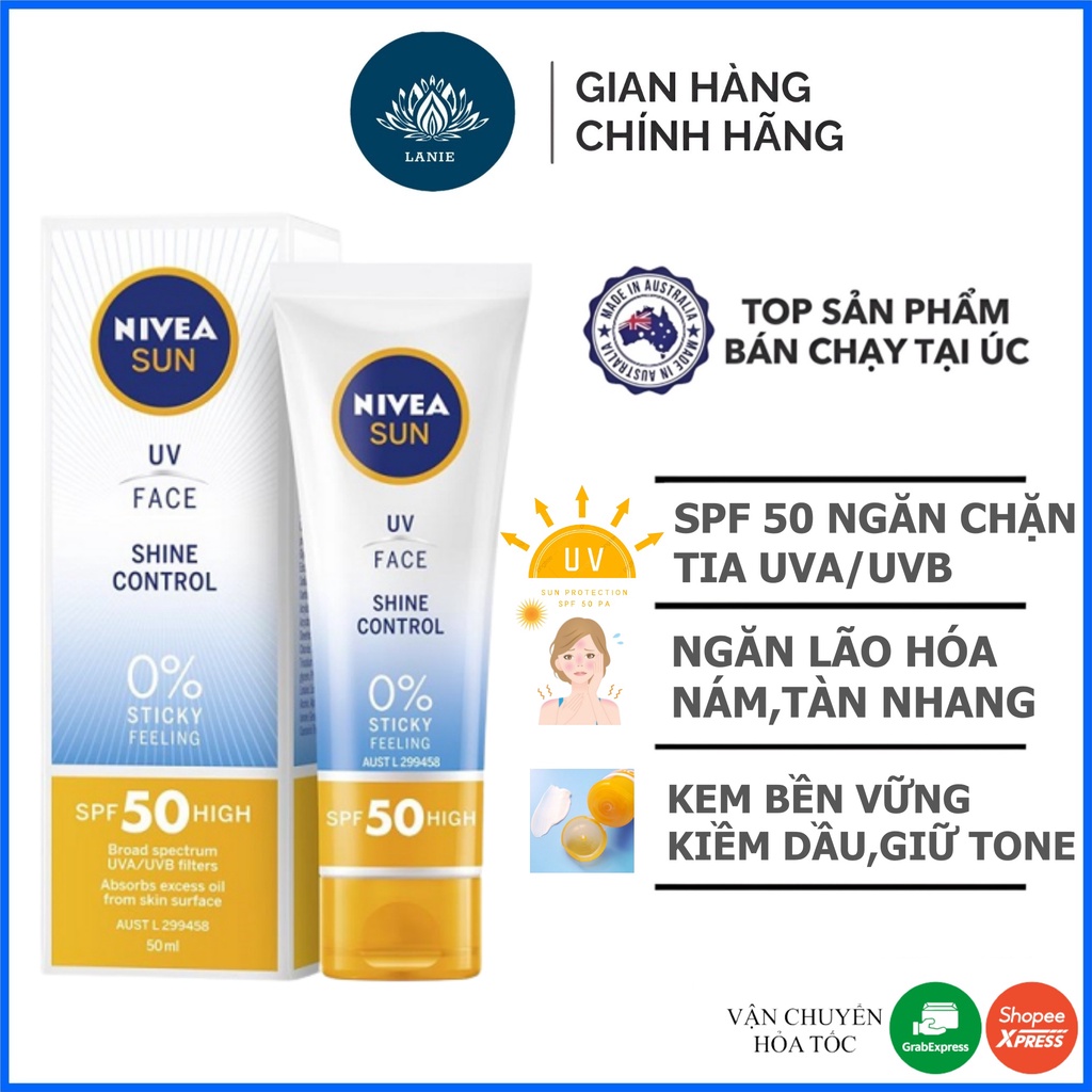 Kem chống nắng Nivea Shine Control SPF 50 UV Face ngăn dầu