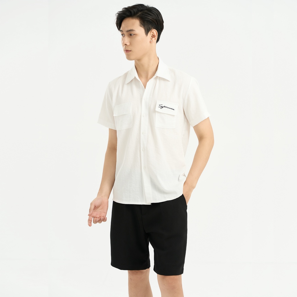 Áo sơ mi nam ngắn tay trơn mát vải đũi cao cấp không nhăn không bai xù AUTOMAN A10