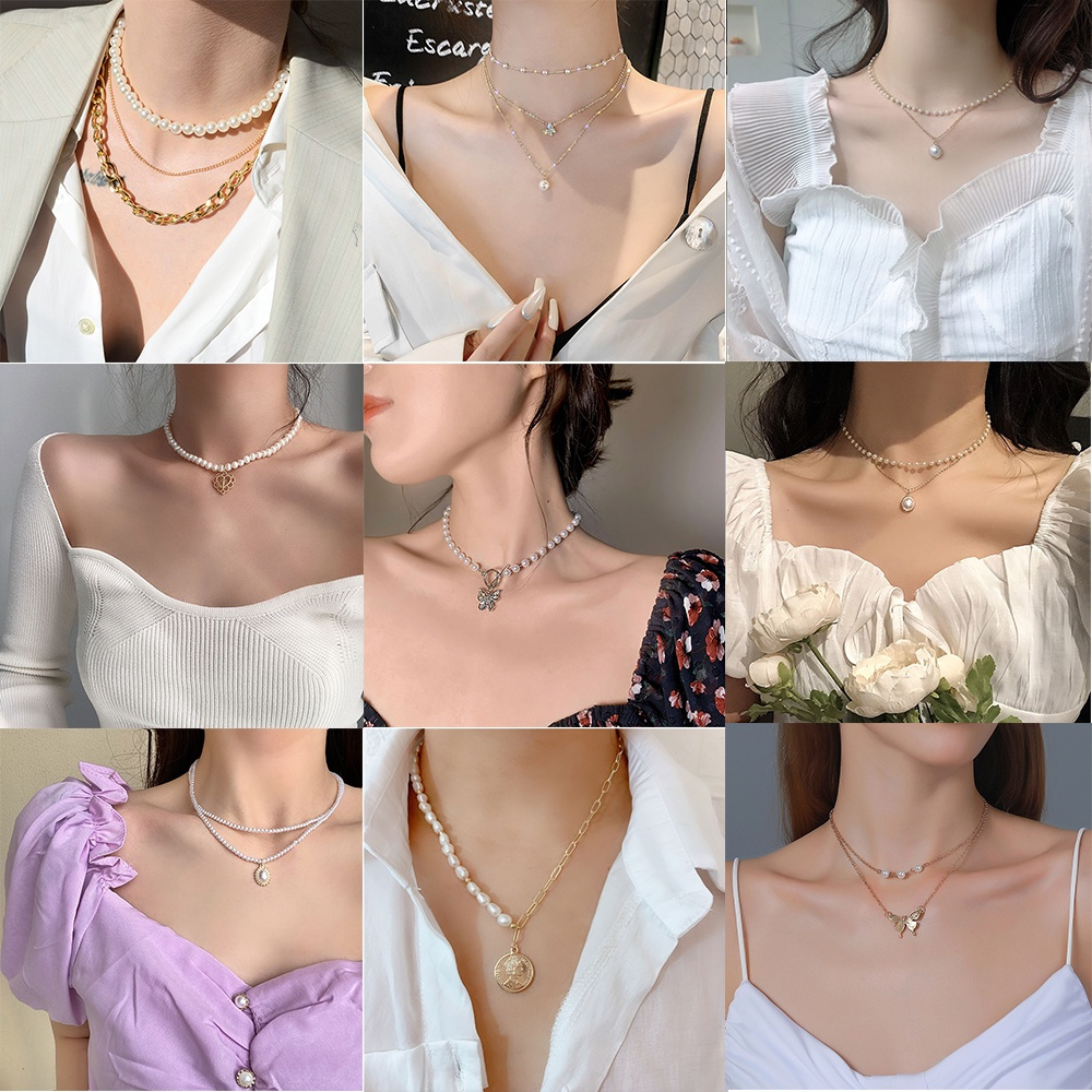 [ Mã 12FASHIONSALE1 giảm 10K đơn 50K ] Vòng cổ choker ngọc trai phối mặt hình bướm thời trang Hàn Quốc cho nữ