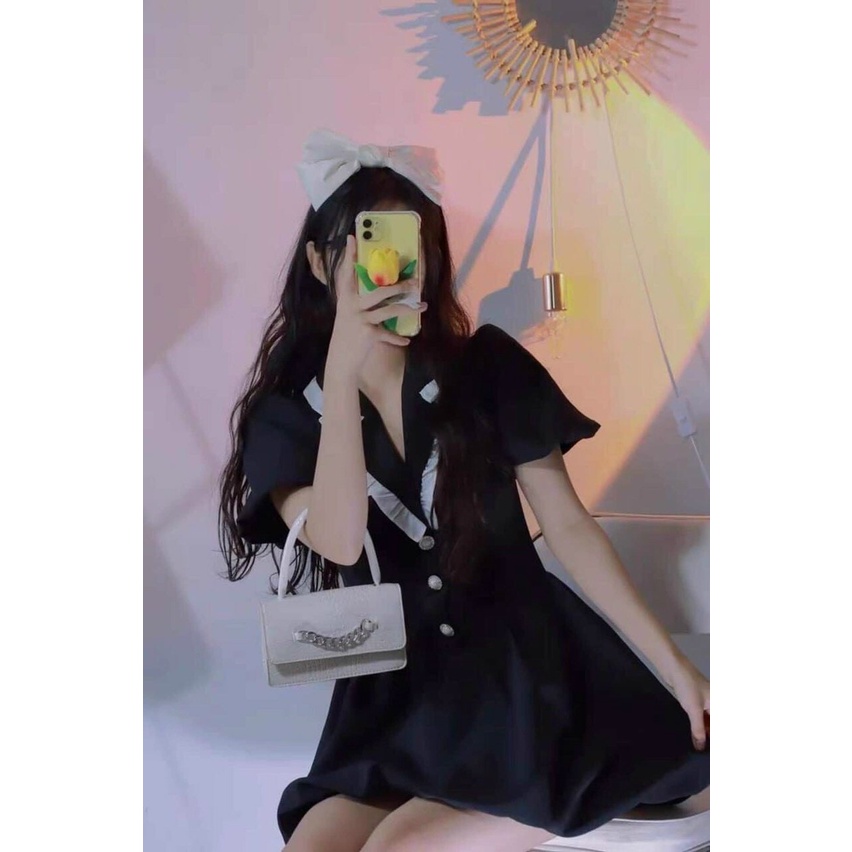 [ Miễn Phí Ship 2022 ] Đầm bèo cổ vest phong cách Hàn Quốc, đầm tiểu thư đi chơi đi tiệc