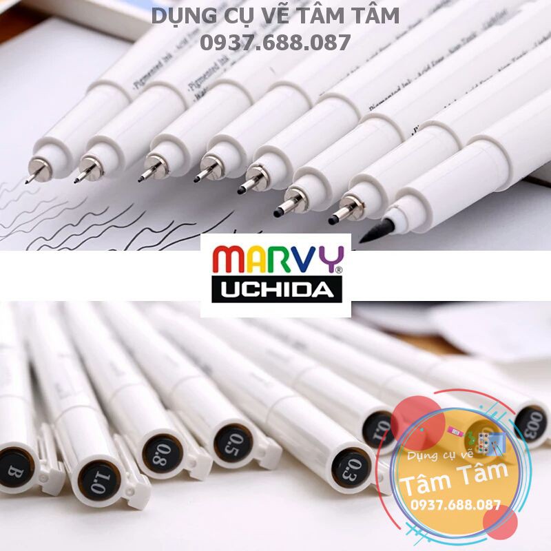 Bút line chuyên nghiệp Marvy Uchida 4600 có size từ 0.03 đến Brush-Dụng cụ vẽ Tâm Tâm