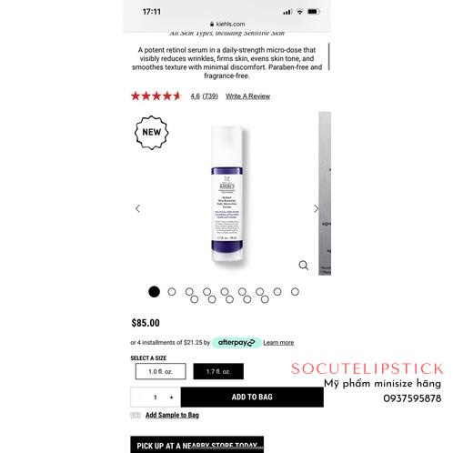 Tinh chất Kiiehls Retinol Skin-Renewing Daily Micro-Dose 50ml - Mini 5ml