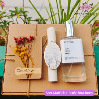 Quà tặng em gái, quà tặng chị gái gồm nước hoa body, son gương và thiệp