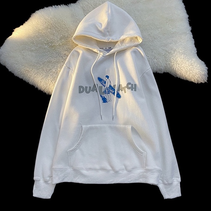 【ZHELIHANGFEI】Áo Hoodie Dài Tay Dáng Rộng In Họa Tiết Cá Tính Trẻ Trung