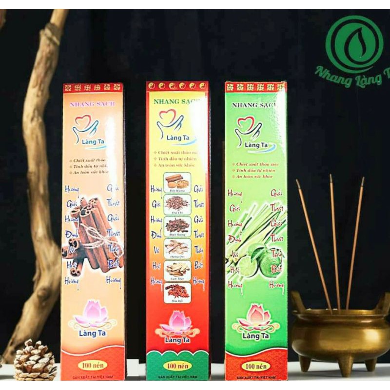 NHANG SẠCH LÀNG TA HƯƠNG CHANH SẢ 100% THIÊN NHIÊN (HỘP 100 CÂY)