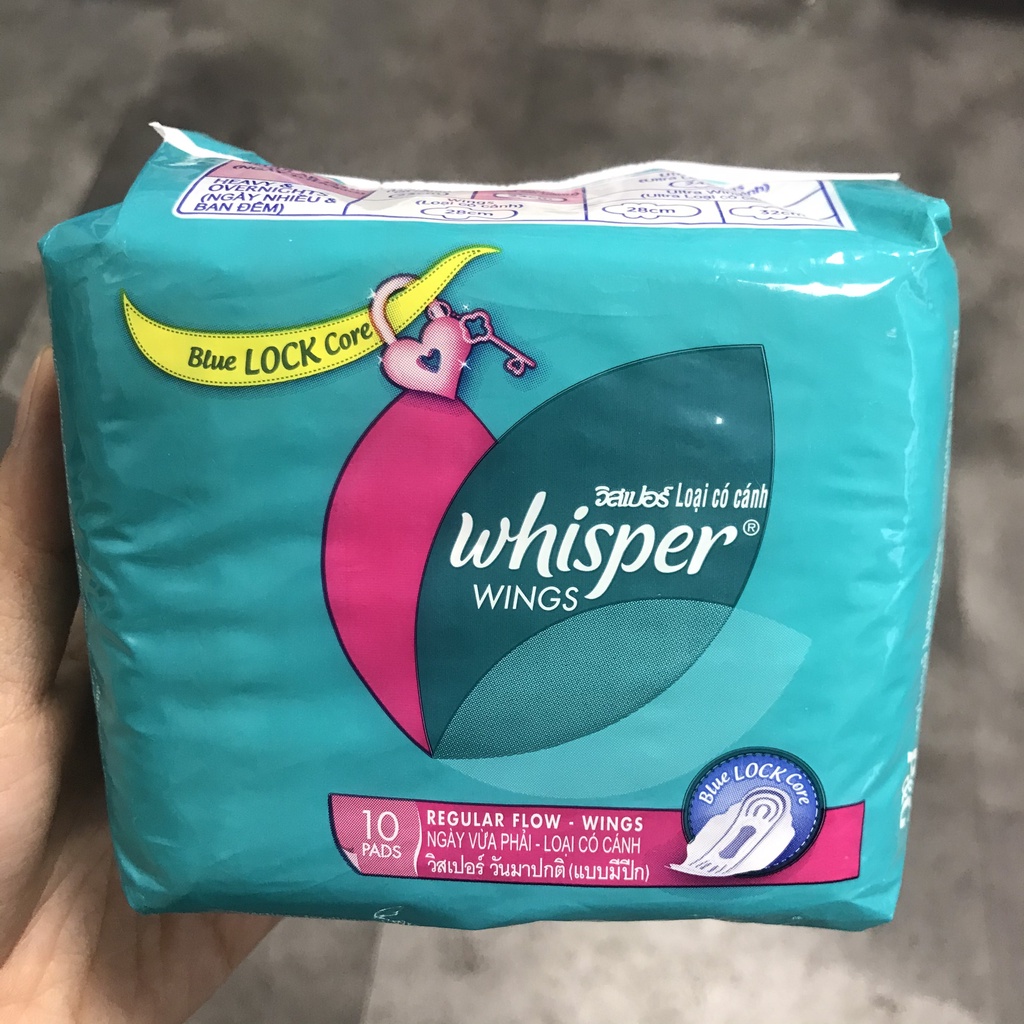 Băng vệ sinh dày Whisper Wing-Regular-Flow 10 miếng / 1 gói