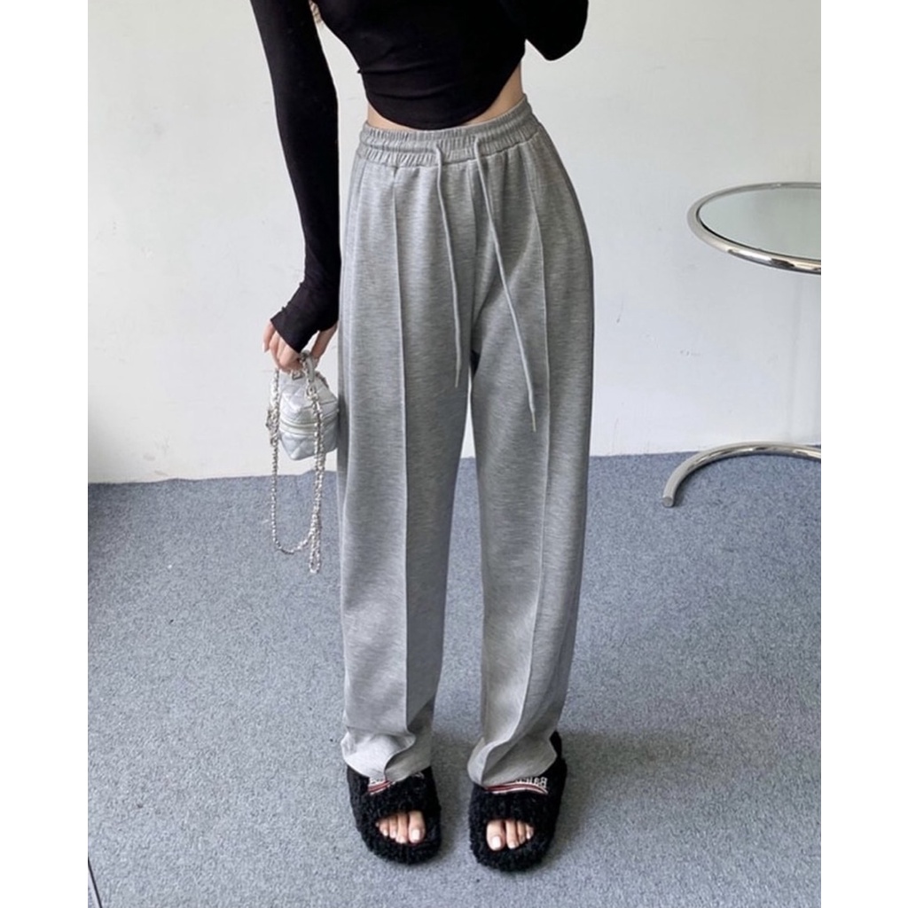 Quần jogger nữ gân Nhật Minh chất bao đẹp dáng dài xuông siêu hách chân 2 màu đen xám